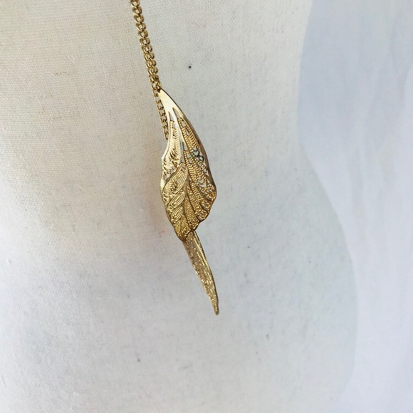 Long Gold Leaf Necklace - Picture 2 of 3